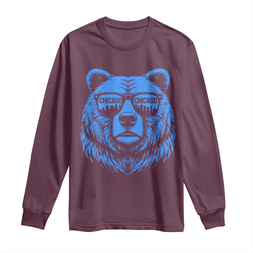 Vintage Chicago Long Sleeve Shirt Cub With Sunglasses Baseball Fans TS10 Maroon Print Your Wear