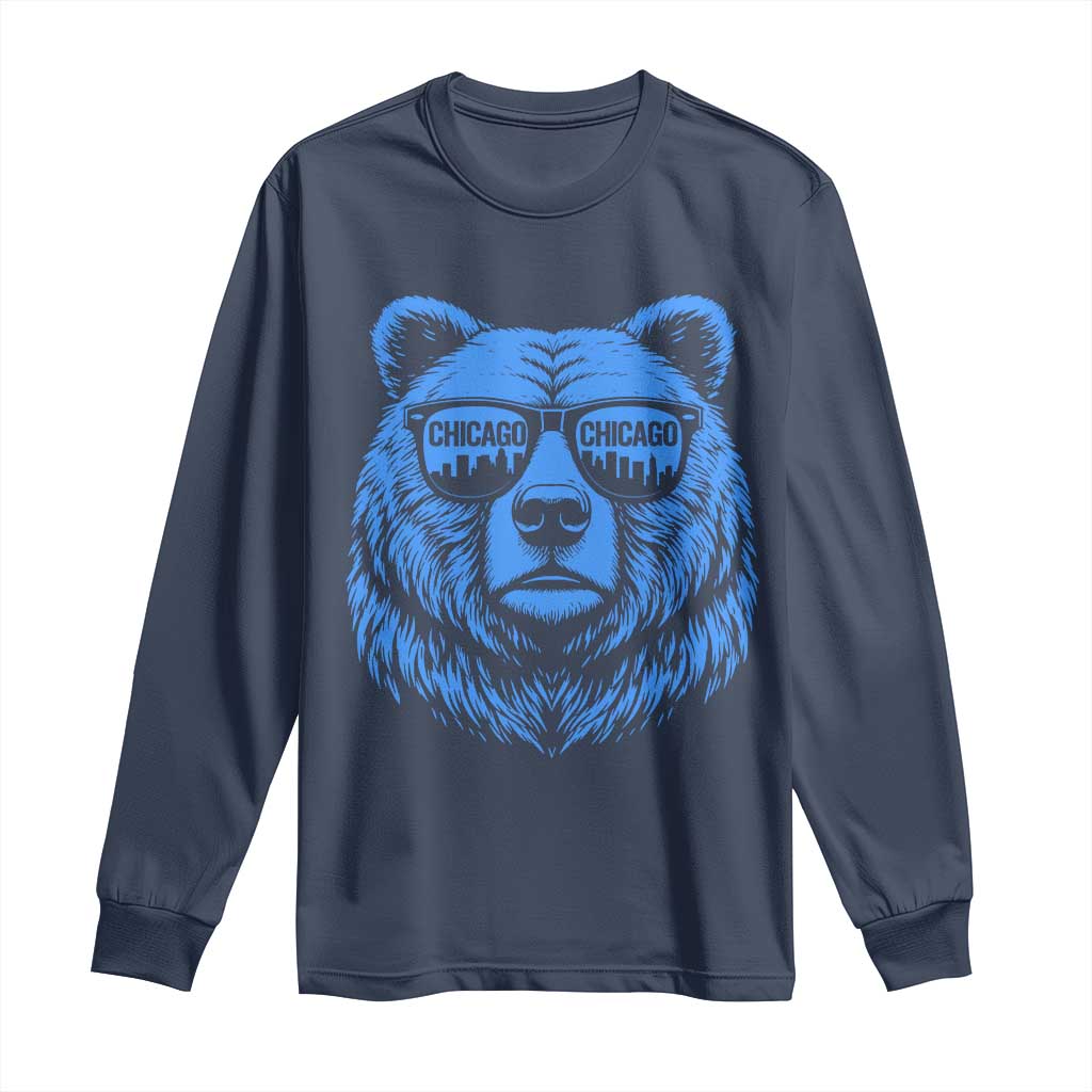Vintage Chicago Long Sleeve Shirt Cub With Sunglasses Baseball Fans TS10 Navy Print Your Wear