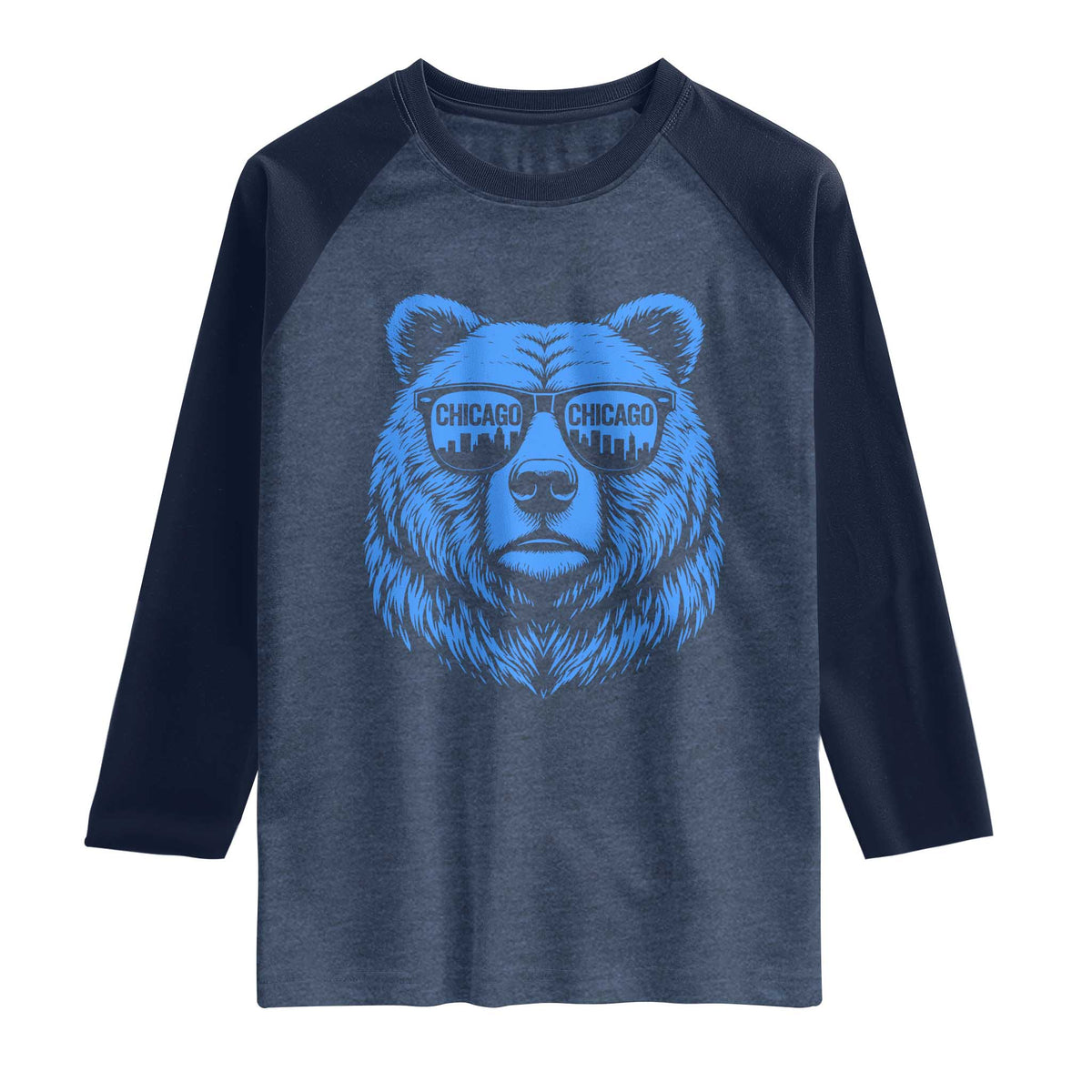 Vintage Chicago Raglan Shirt Cub With Sunglasses Baseball Fans TS10 Heather Denim Navy Print Your Wear