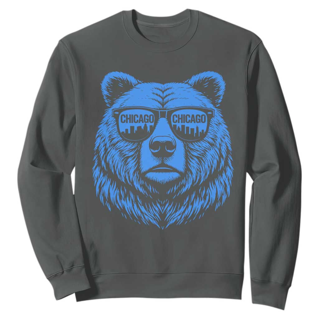 Vintage Chicago Sweatshirt Cub With Sunglasses Baseball Fans TS10 Dark Heather Print Your Wear