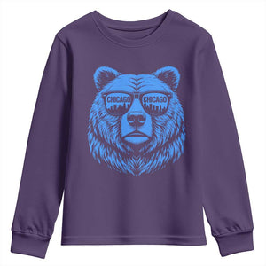 Vintage Chicago Youth Sweatshirt Cub With Sunglasses Baseball Fans TS10 Purple Print Your Wear