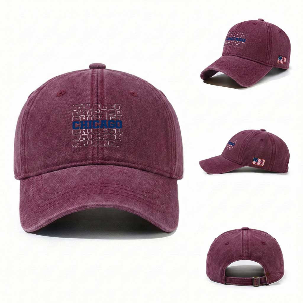 Vintage Chicago Graphic Washed Cotton Baseball Cap State Pride Baseball Lover TS10 Washed Cap Universal Fit Burgundy Print Your Wear