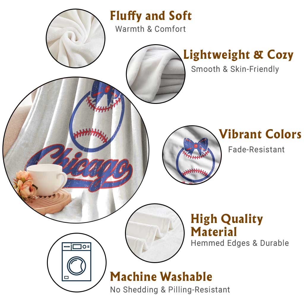 Chicago Coquette Bow Throw Blanket Cute Girls Kids Women Baseball Fans TS10 Print Your Wear