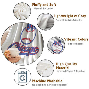 Chicago Coquette Bow Throw Blanket Cute Girls Kids Women Baseball Fans TS10 Print Your Wear