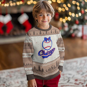 Chicago Coquette Bow Ugly Christmas Sweater Cute Girls Kids Women Baseball Fans TS10 Mocha Mousse Print Your Wear