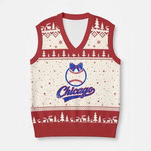 Chicago Coquette Bow V-Neck Knit Sweater Vest Cute Girls Kids Women Baseball Fans TS10 Beige Red Print Your Wear