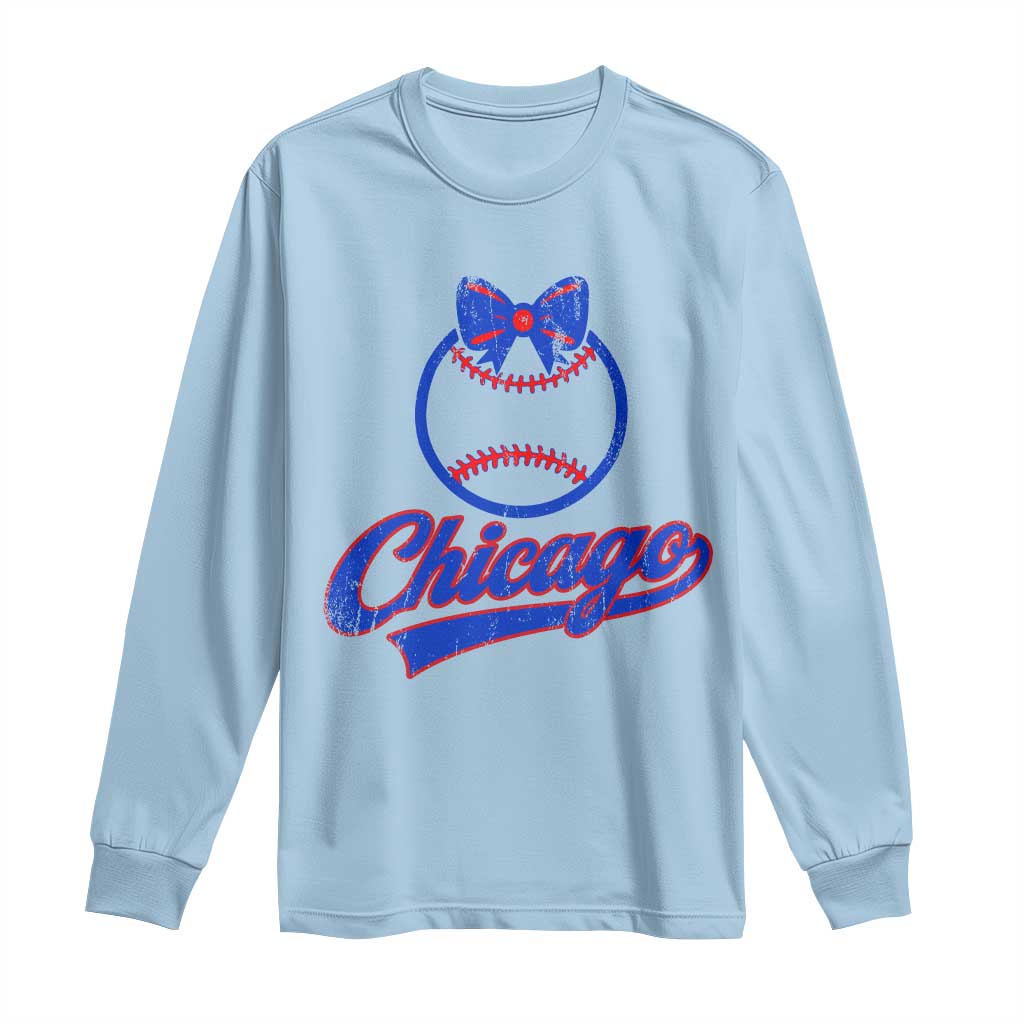 Chicago Coquette Bow Long Sleeve Shirt Cute Girls Kids Women Baseball Fans TS10 Light Blue Print Your Wear