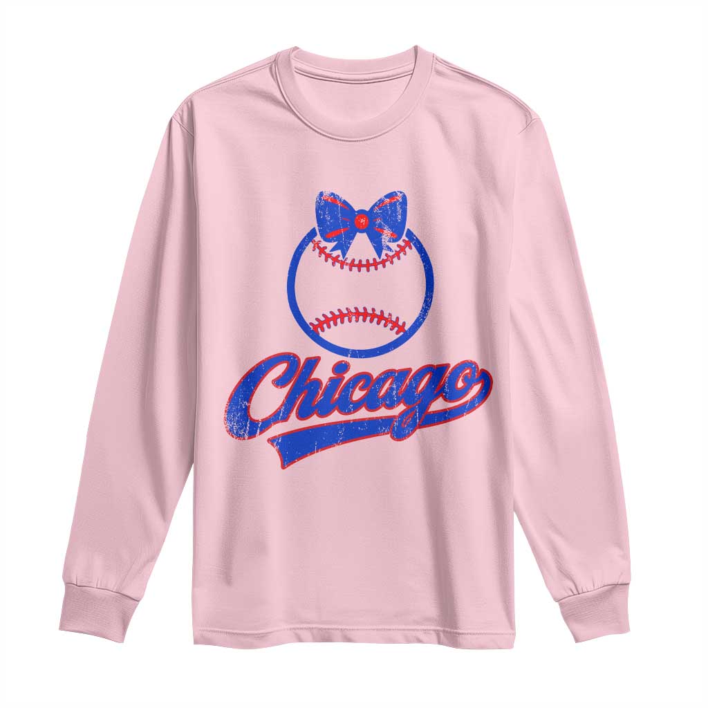 Chicago Coquette Bow Long Sleeve Shirt Cute Girls Kids Women Baseball Fans TS10 Light Pink Print Your Wear
