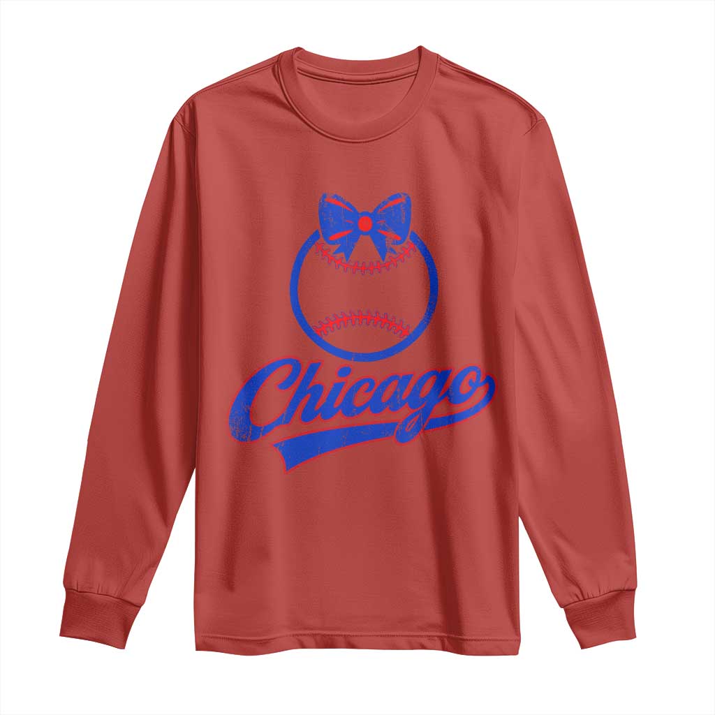 Chicago Coquette Bow Long Sleeve Shirt Cute Girls Kids Women Baseball Fans TS10 Red Print Your Wear