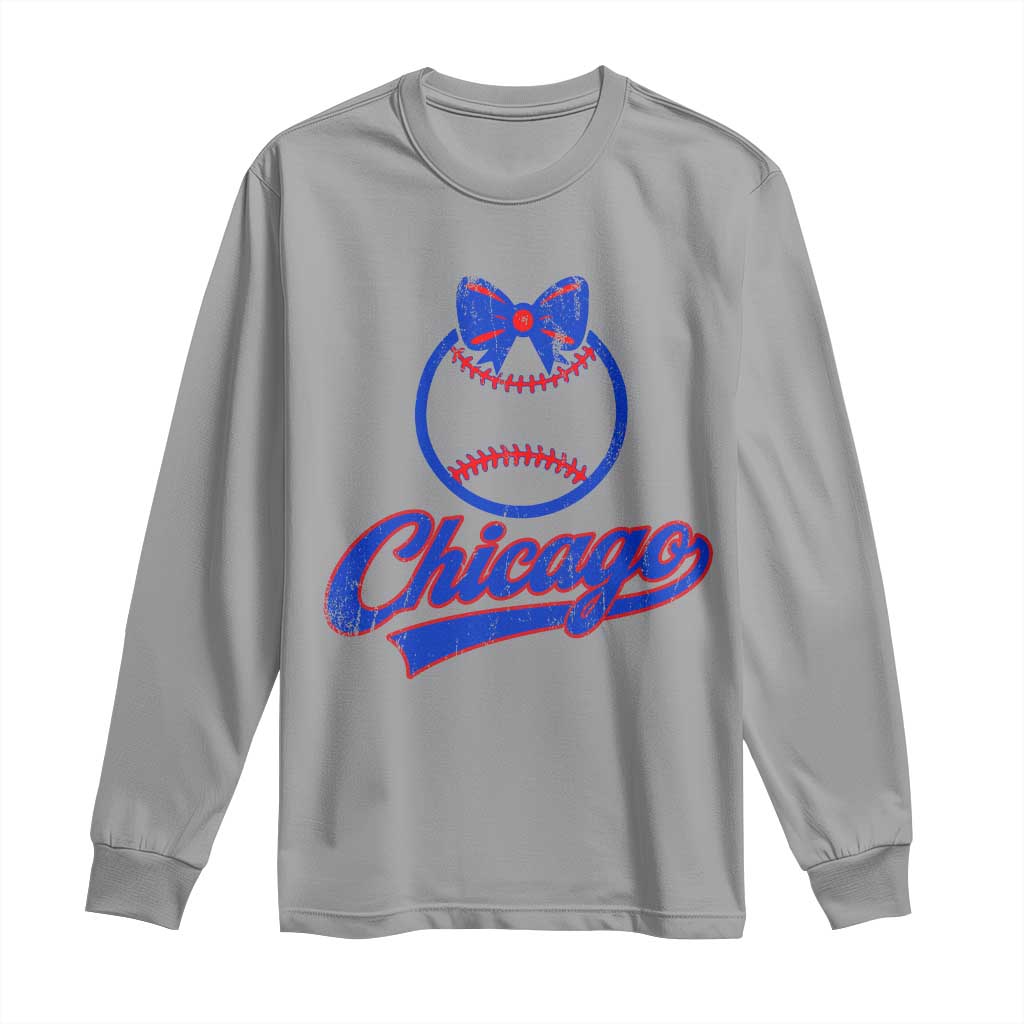 Chicago Coquette Bow Long Sleeve Shirt Cute Girls Kids Women Baseball Fans TS10 Sport Gray Print Your Wear