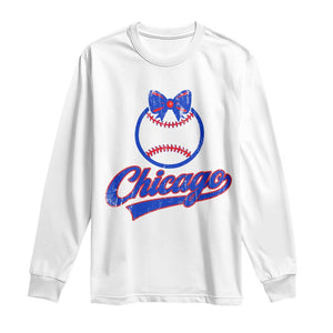 Chicago Coquette Bow Long Sleeve Shirt Cute Girls Kids Women Baseball Fans TS10 White Print Your Wear