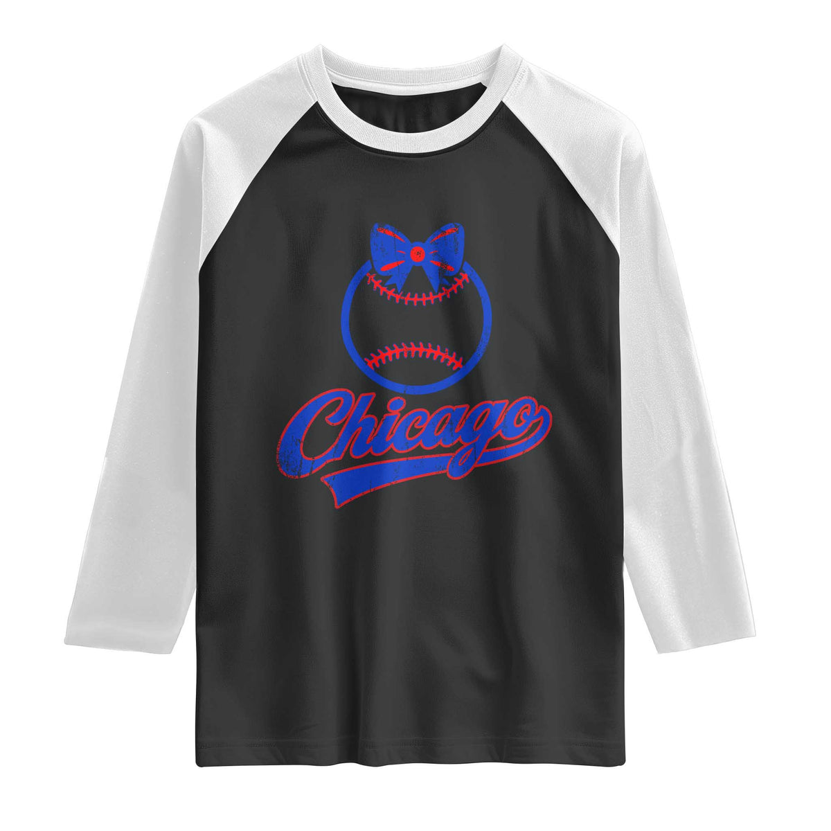 Chicago Coquette Bow Raglan Shirt Cute Girls Kids Women Baseball Fans TS10 Black White Print Your Wear