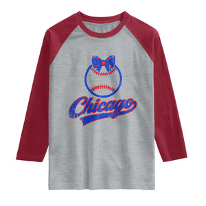 Chicago Coquette Bow Raglan Shirt Cute Girls Kids Women Baseball Fans TS10 Heather Gray Heather Red Print Your Wear