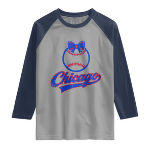 Chicago Coquette Bow Raglan Shirt Cute Girls Kids Women Baseball Fans TS10 Sport Gray Navy Print Your Wear