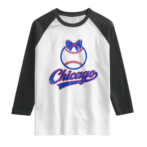Chicago Coquette Bow Raglan Shirt Cute Girls Kids Women Baseball Fans TS10 White Black Print Your Wear