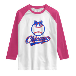 Chicago Coquette Bow Raglan Shirt Cute Girls Kids Women Baseball Fans TS10 White Heliconia Print Your Wear