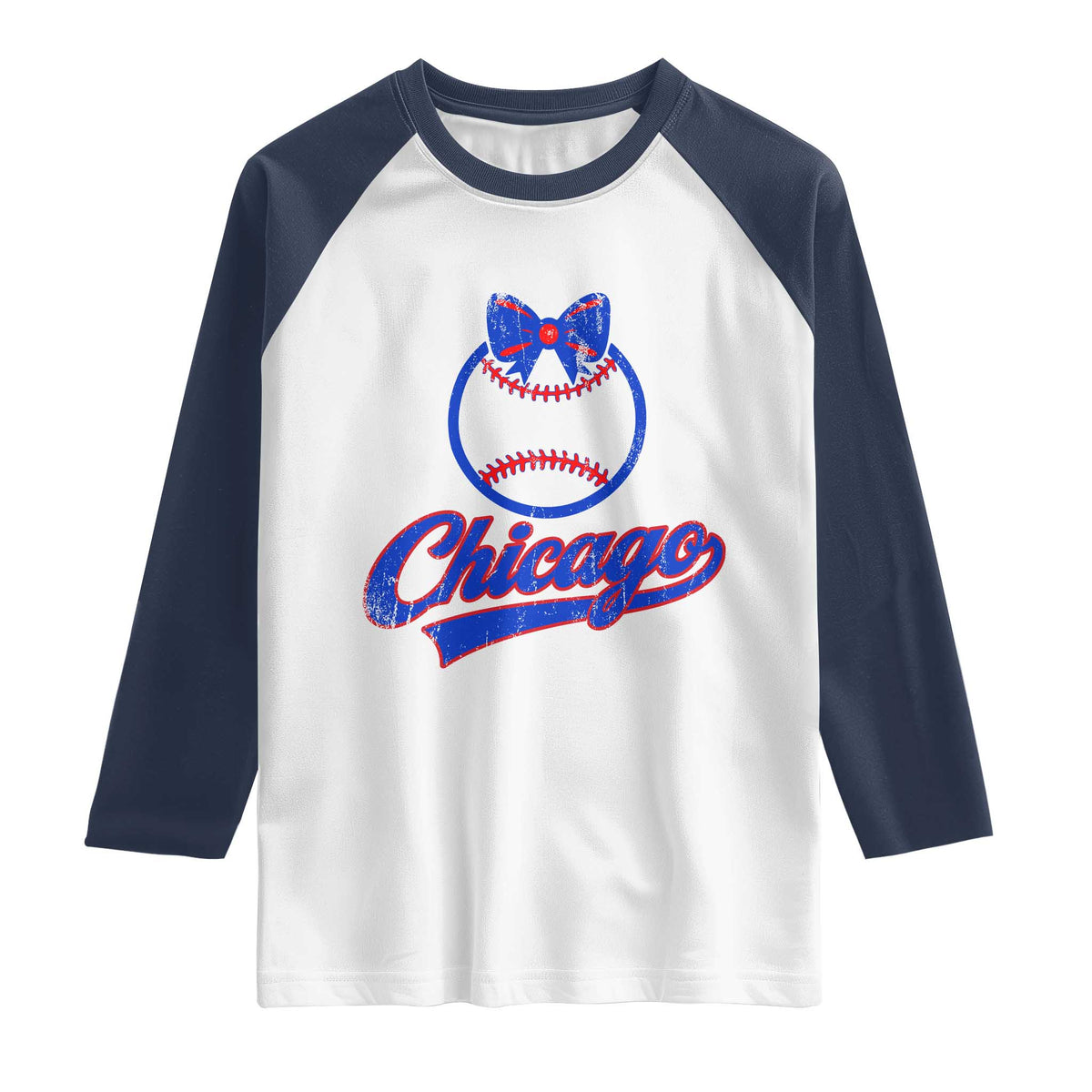 Chicago Coquette Bow Raglan Shirt Cute Girls Kids Women Baseball Fans TS10 White Navy Print Your Wear