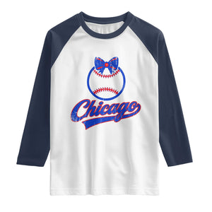 Chicago Coquette Bow Raglan Shirt Cute Girls Kids Women Baseball Fans TS10 White Navy Print Your Wear
