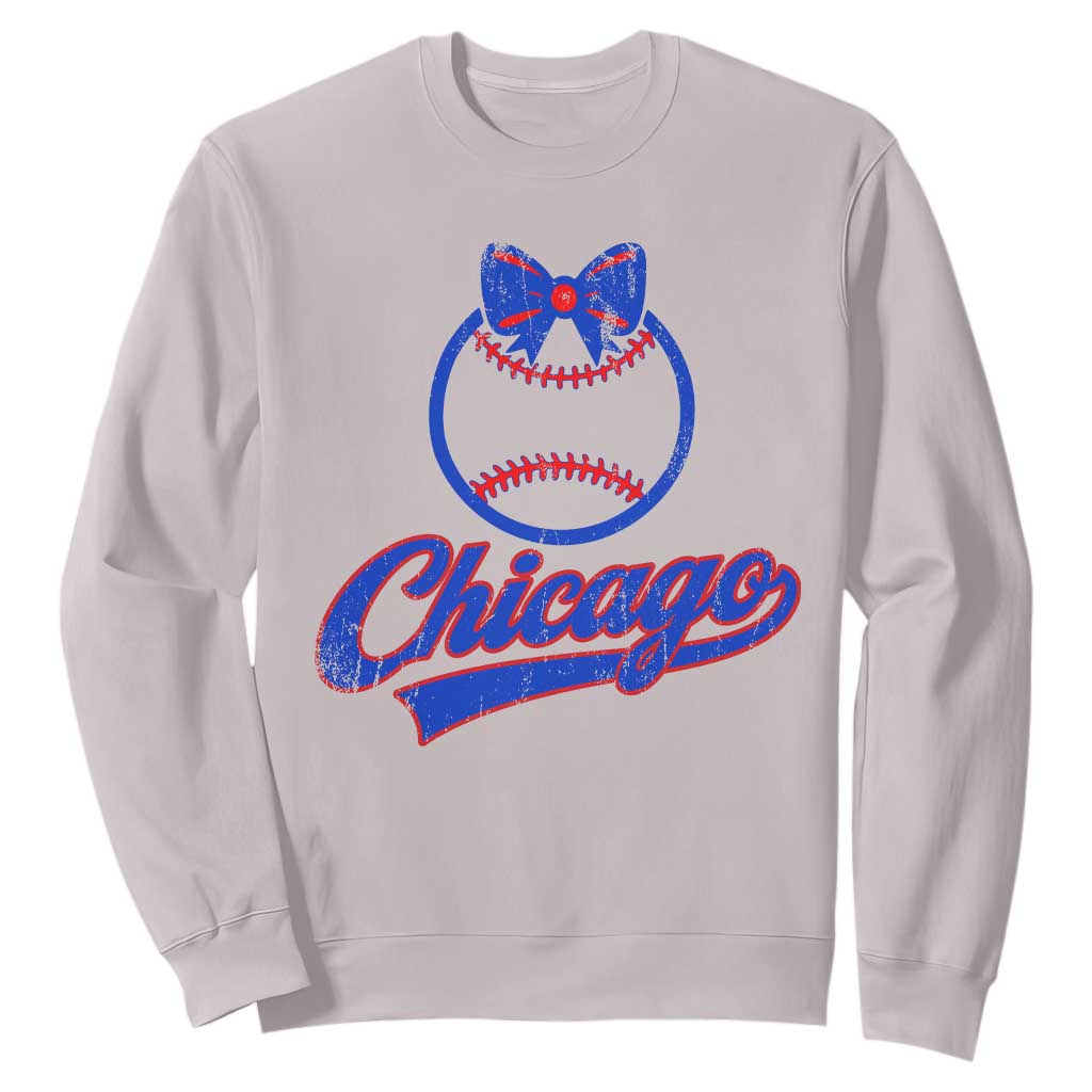 Chicago Coquette Bow Sweatshirt Cute Girls Kids Women Baseball Fans TS10 Ice Gray Print Your Wear