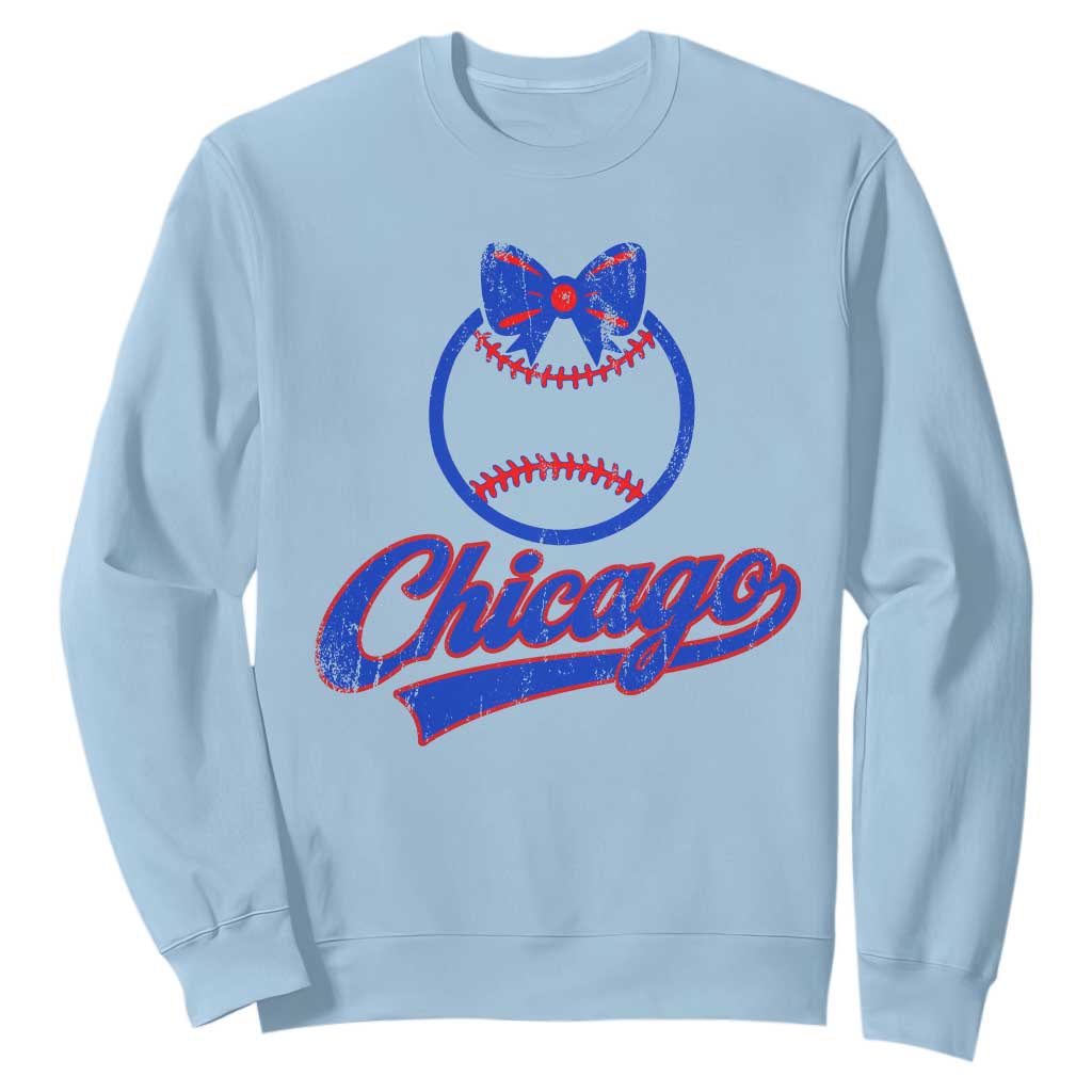 Chicago Coquette Bow Sweatshirt Cute Girls Kids Women Baseball Fans TS10 Light Blue Print Your Wear