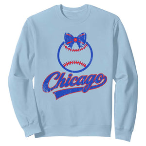 Chicago Coquette Bow Sweatshirt Cute Girls Kids Women Baseball Fans TS10 Light Blue Print Your Wear