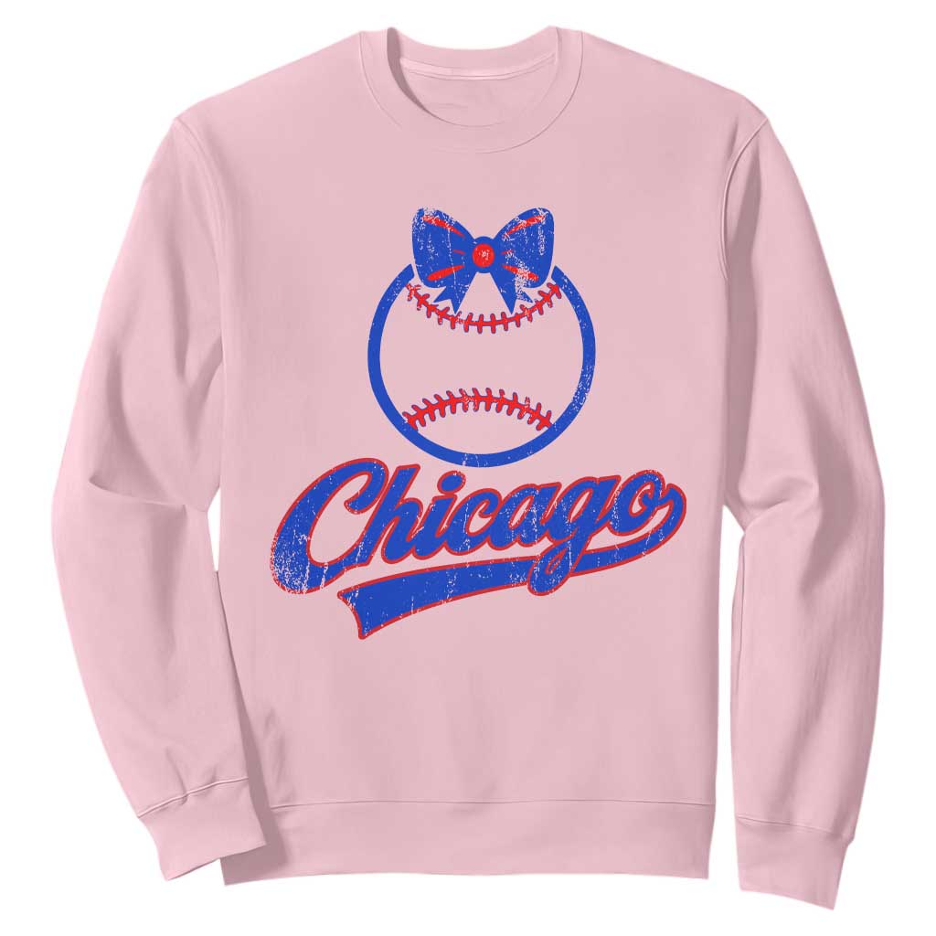 Chicago Coquette Bow Sweatshirt Cute Girls Kids Women Baseball Fans TS10 Light Pink Print Your Wear