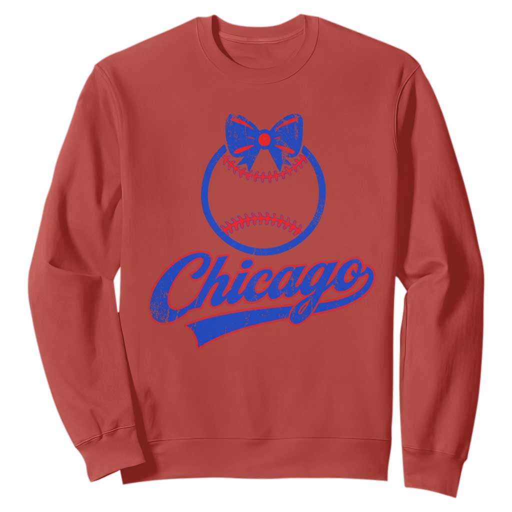 Chicago Coquette Bow Sweatshirt Cute Girls Kids Women Baseball Fans TS10 Red Print Your Wear