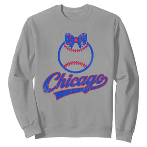 Chicago Coquette Bow Sweatshirt Cute Girls Kids Women Baseball Fans TS10 Sport Gray Print Your Wear
