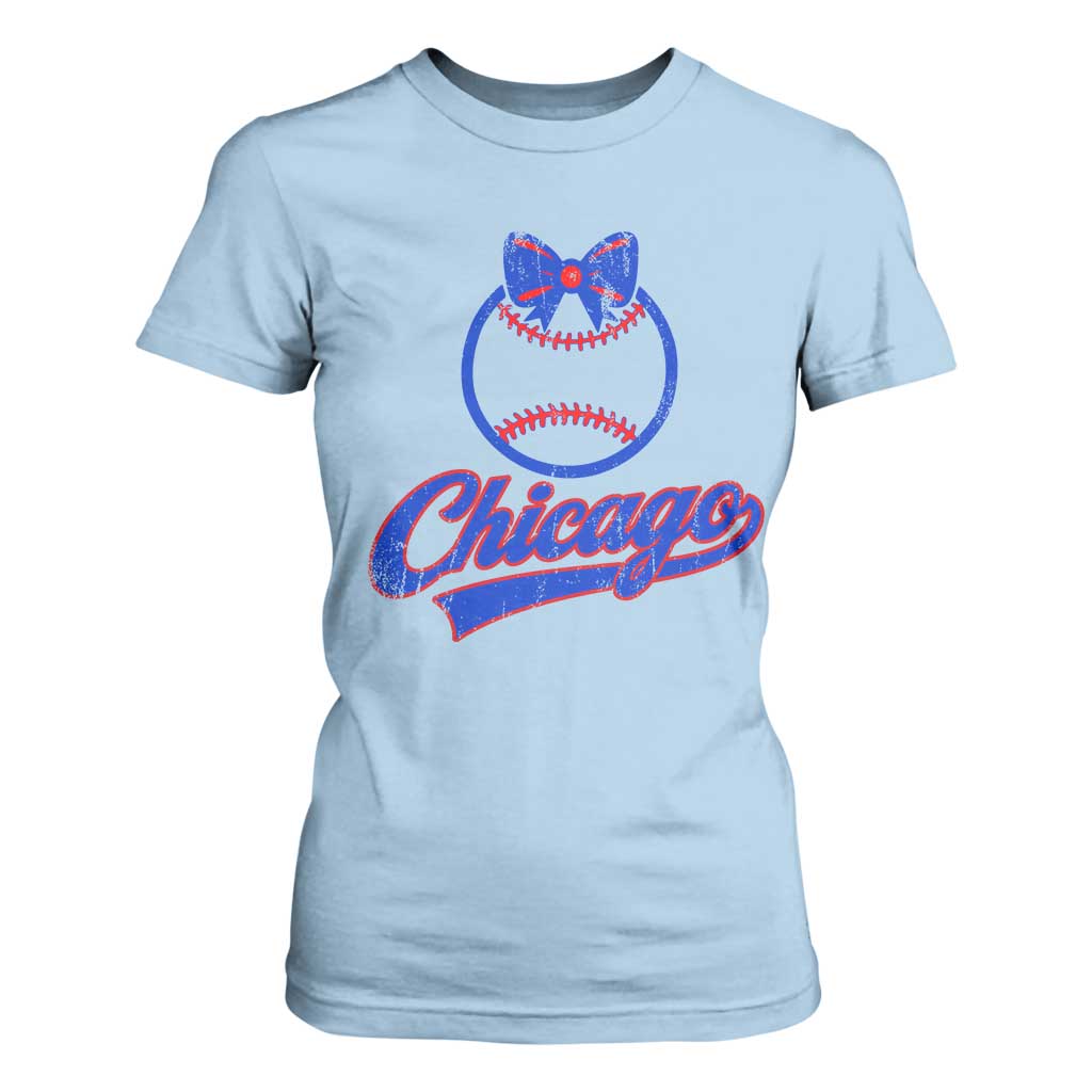 Chicago Coquette Bow T Shirt For Women Cute Girls Kids Women Baseball Fans TS10 Light Blue Print Your Wear
