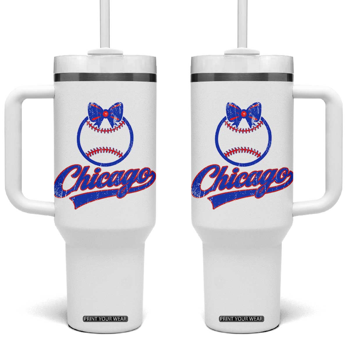 Chicago Coquette Bow Tumbler With Handle Cute Girls Kids Women Baseball Fans TS10 One Size: 40 oz White Print Your Wear