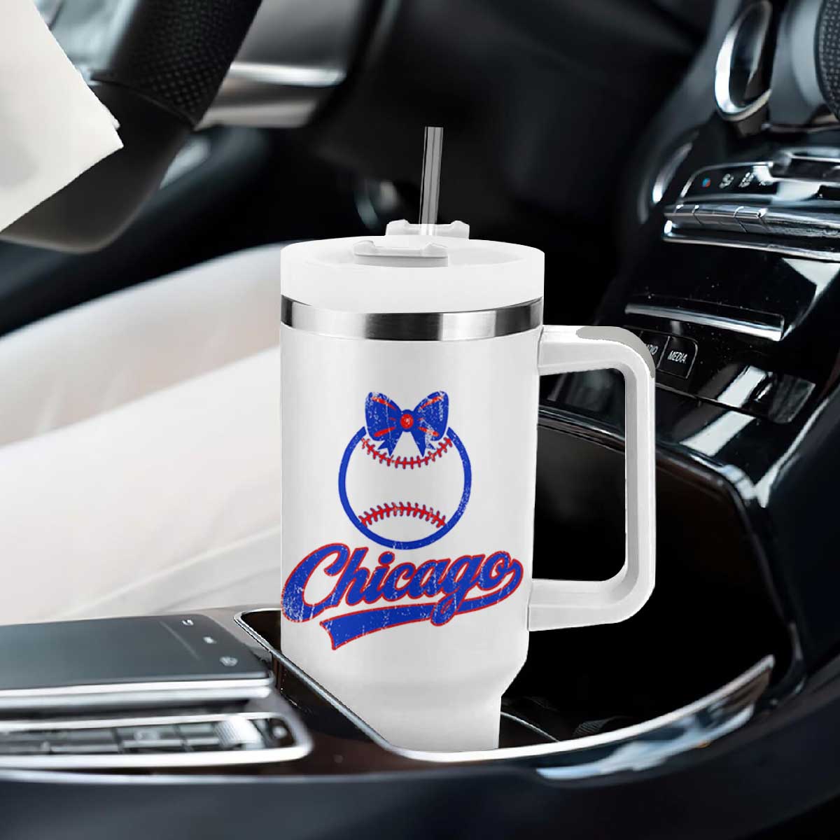 Chicago Coquette Bow Tumbler With Handle Cute Girls Kids Women Baseball Fans TS10 Print Your Wear