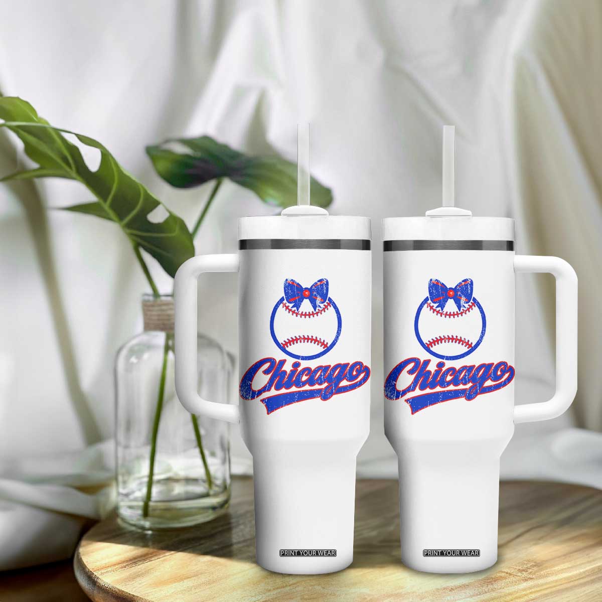 Chicago Coquette Bow Tumbler With Handle Cute Girls Kids Women Baseball Fans TS10 Print Your Wear
