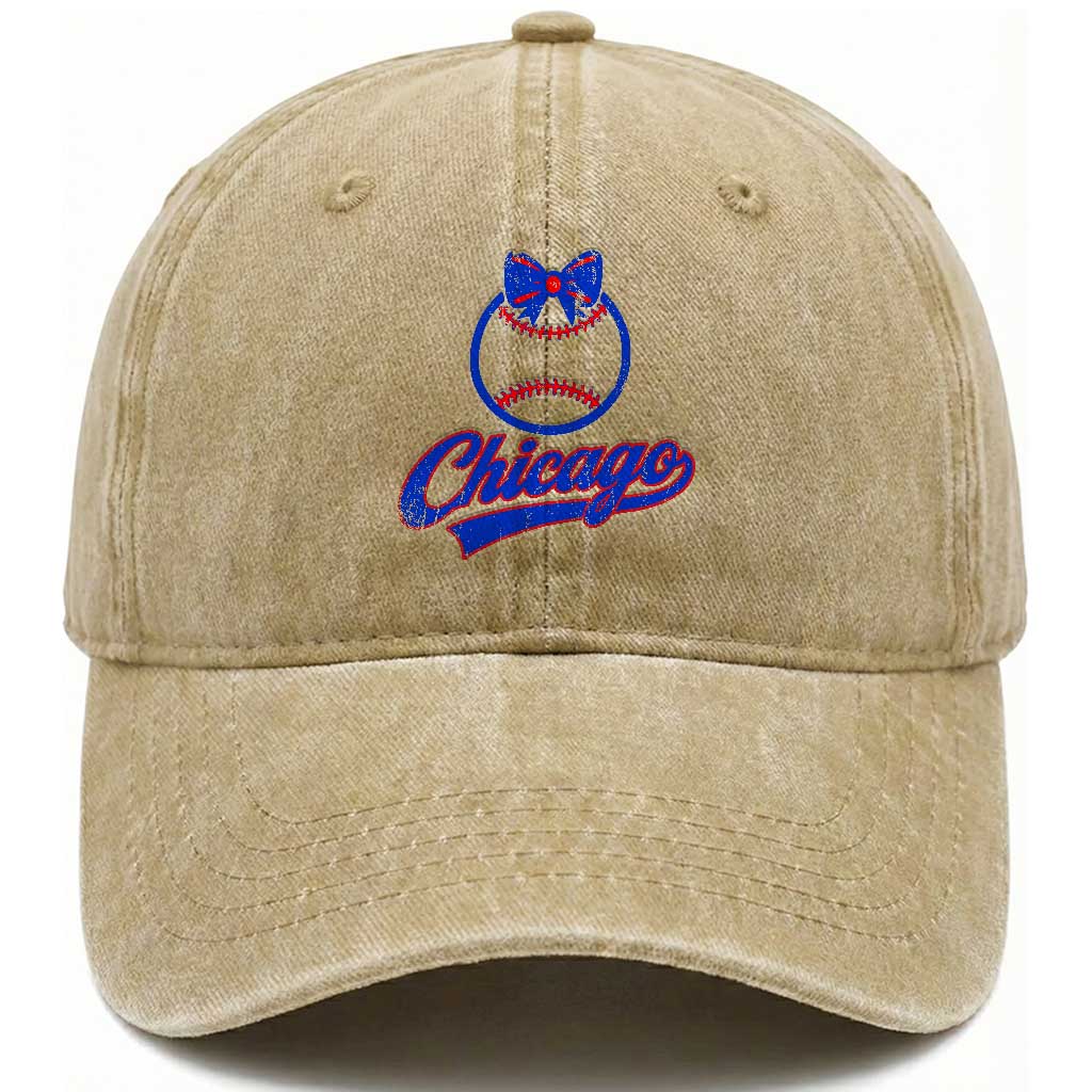 Chicago Coquette Bow Washed Cotton Baseball Cap Cute Girls Kids Women Baseball Fans TS10 Print Your Wear
