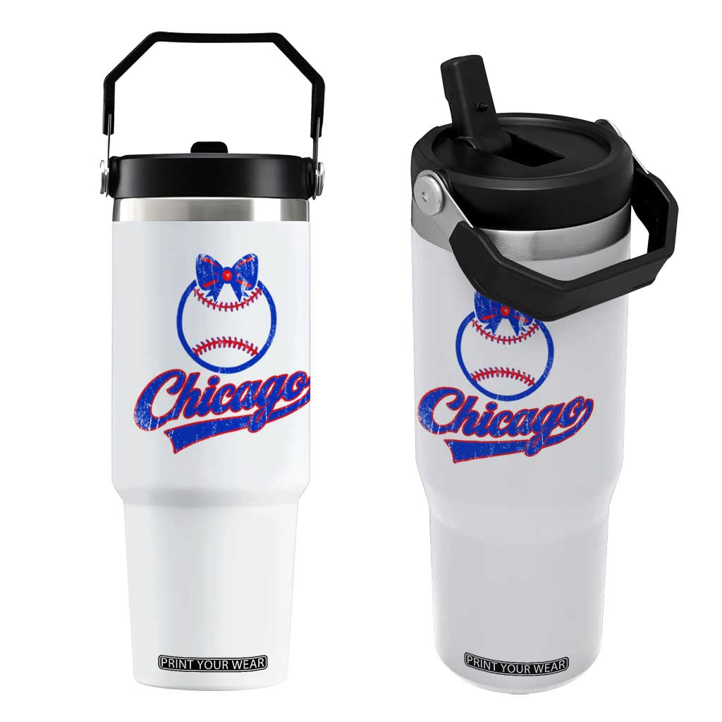 Chicago Coquette Bow Flip Straw Tumbler Cute Girls Kids Women Baseball Fans TS10 One Size: 30 oz White Print Your Wear