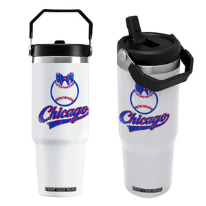 Chicago Coquette Bow Flip Straw Tumbler Cute Girls Kids Women Baseball Fans TS10 One Size: 30 oz White Print Your Wear