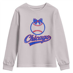 Chicago Coquette Bow Youth Sweatshirt Cute Girls Kids Women Baseball Fans TS10 Ice Gray Print Your Wear
