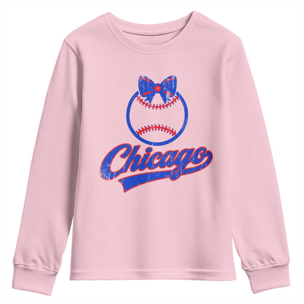 Chicago Coquette Bow Youth Sweatshirt Cute Girls Kids Women Baseball Fans TS10 Light Pink Print Your Wear