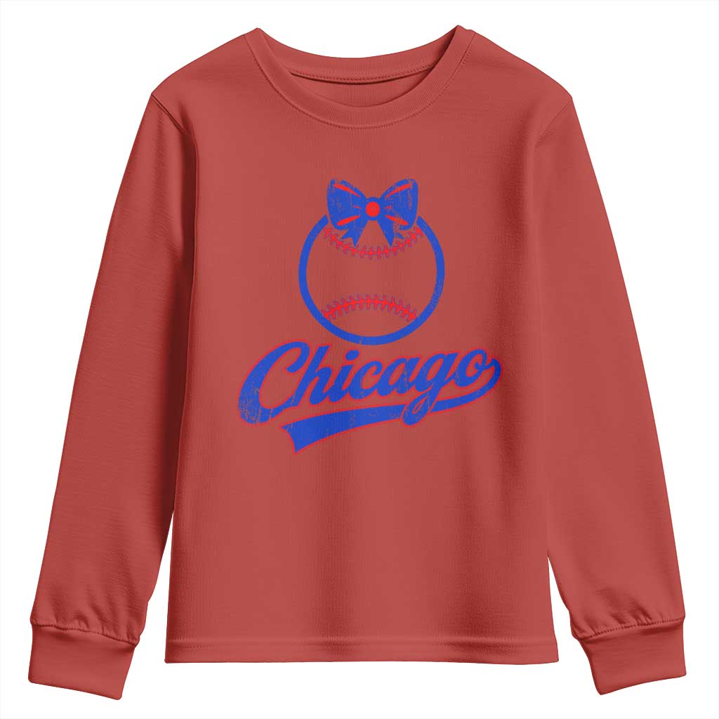 Chicago Coquette Bow Youth Sweatshirt Cute Girls Kids Women Baseball Fans TS10 Red Print Your Wear