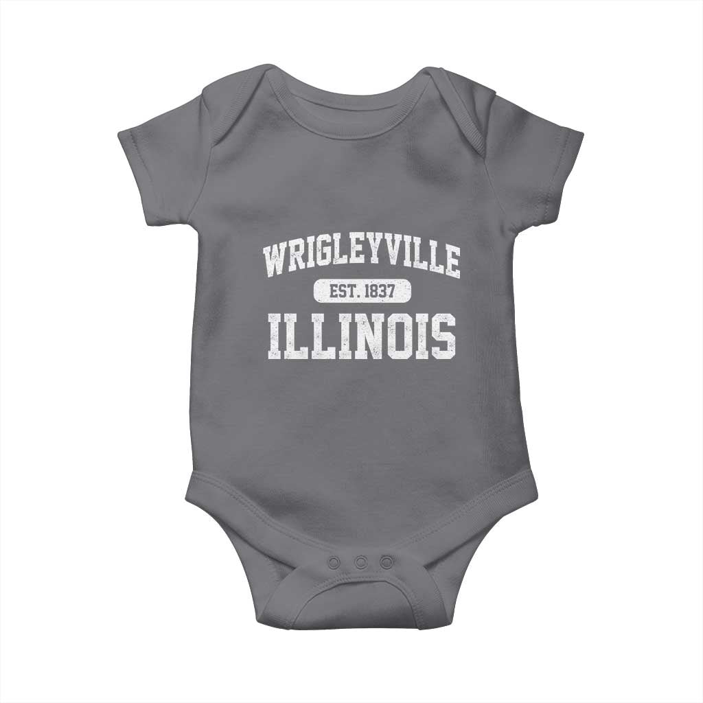 Wrigleyville Illinois Baby Onesie Vintage Chicago Classic Distressed Baseball Fan Gift TS10 Charcoal Print Your Wear