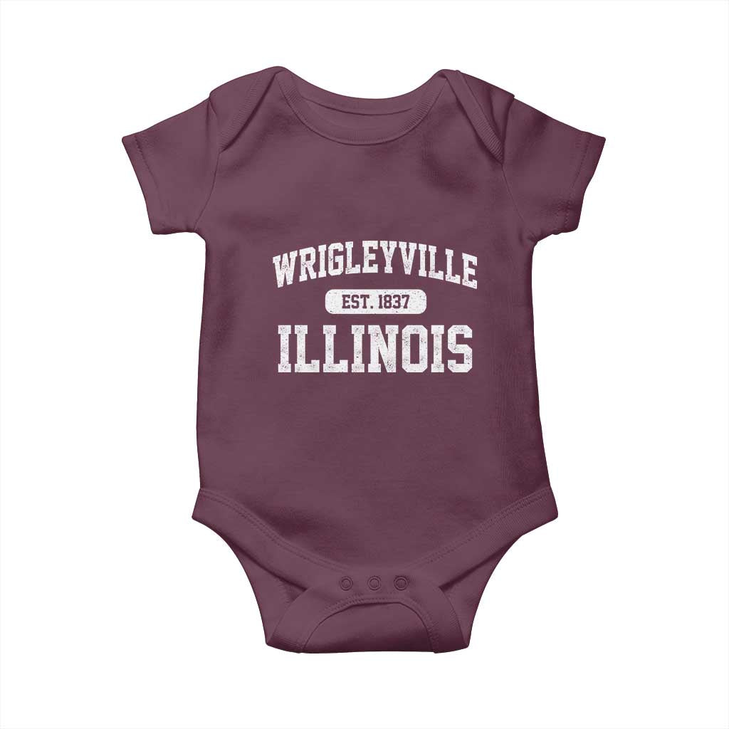 Wrigleyville Illinois Baby Onesie Vintage Chicago Classic Distressed Baseball Fan Gift TS10 Maroon Print Your Wear