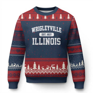 Wrigleyville Illinois Ugly Christmas Sweater Vintage Chicago Classic Distressed Baseball Fan Gift TS10 Navy Red Print Your Wear
