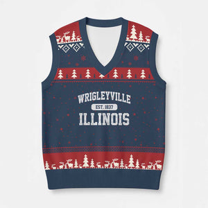 Wrigleyville Illinois V-Neck Knit Sweater Vest Vintage Chicago Classic Distressed Baseball Fan Gift TS10 Navy Red Print Your Wear