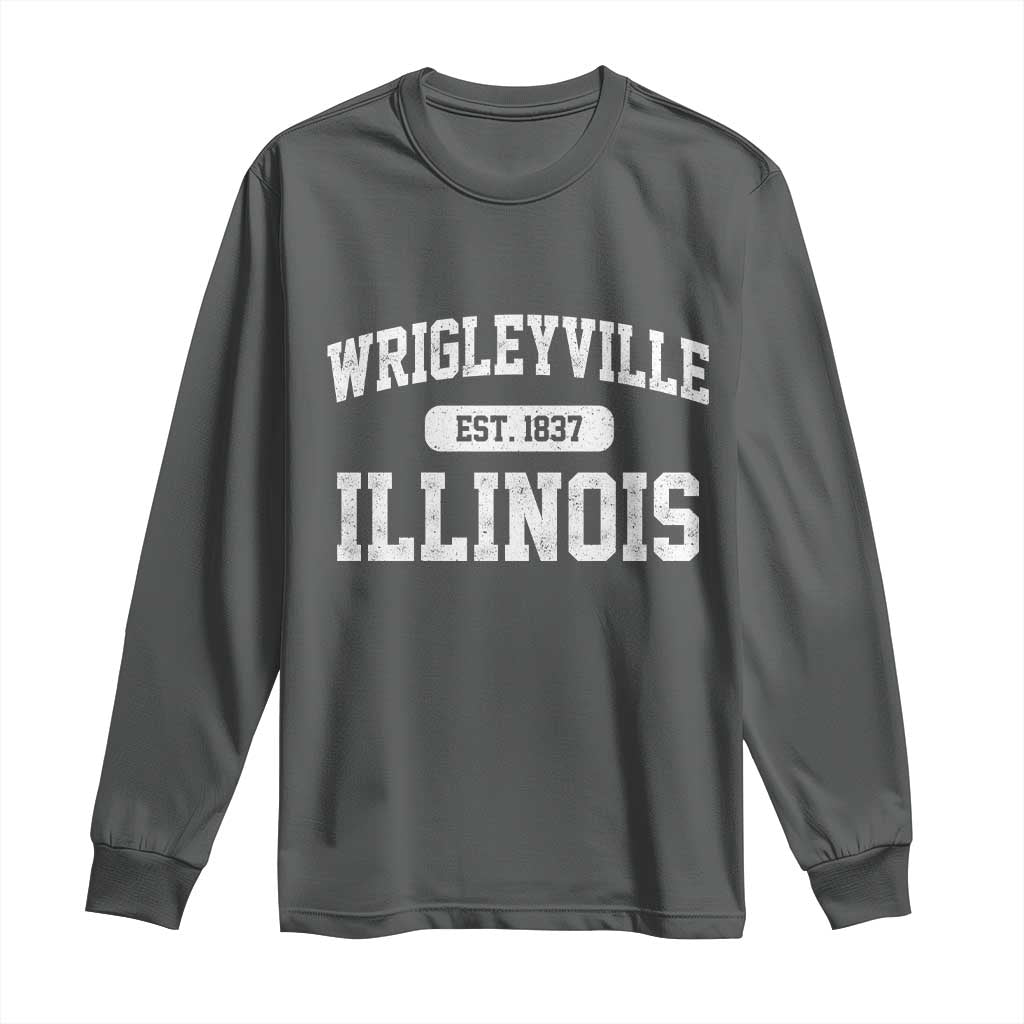 Wrigleyville Illinois Long Sleeve Shirt Vintage Chicago Classic Distressed Baseball Fan Gift TS10 Dark Heather Print Your Wear