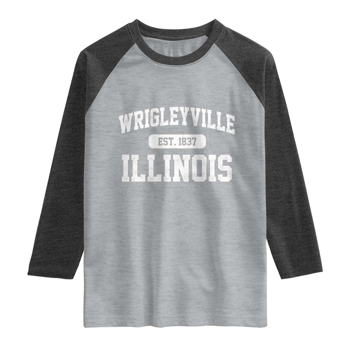 Wrigleyville Illinois Raglan Shirt Vintage Chicago Classic Distressed Baseball Fan Gift TS10 Heather Gray Heather Charcoal Print Your Wear