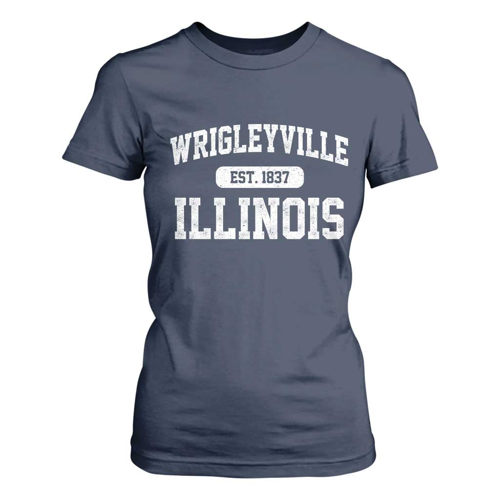 Wrigleyville Illinois T Shirt For Women Vintage Chicago Classic Distressed Baseball Fan Gift TS10 Navy Print Your Wear