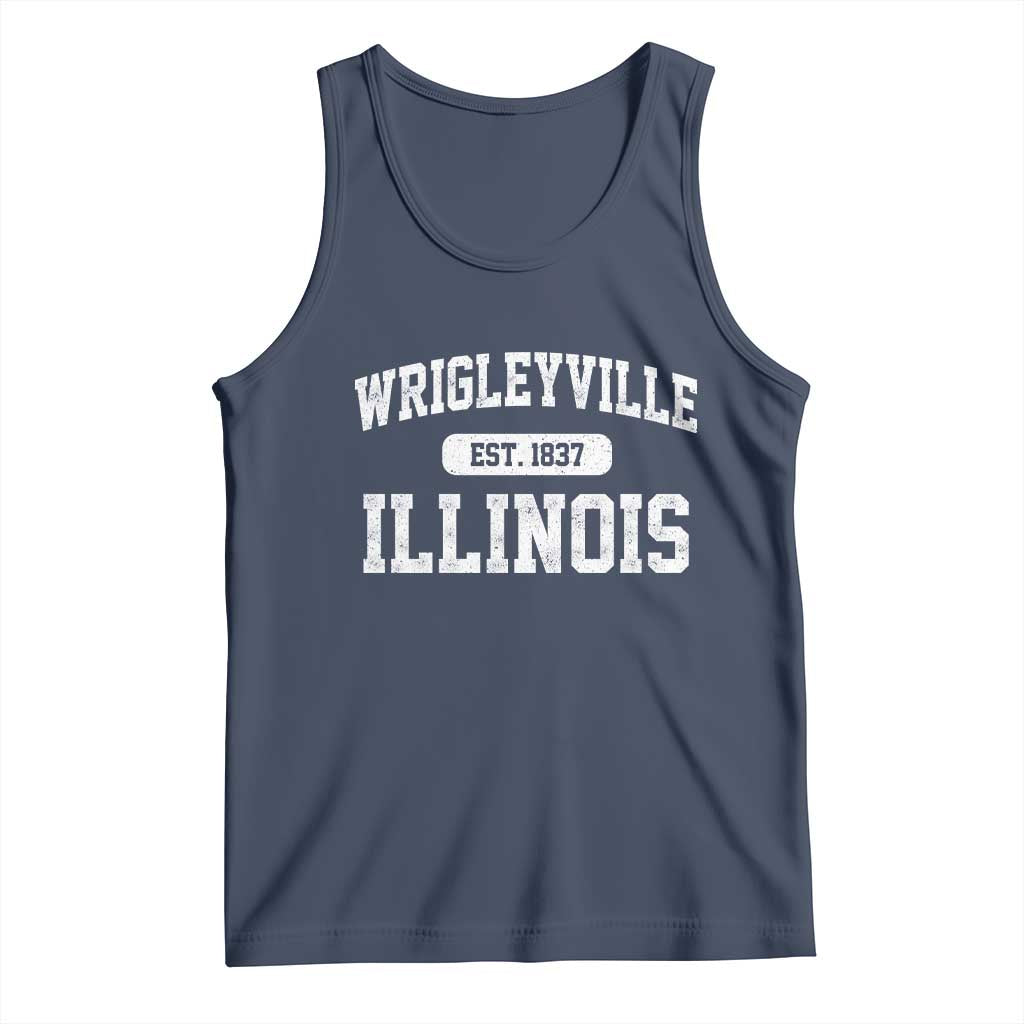 Wrigleyville Illinois Tank Top Vintage Chicago Classic Distressed Baseball Fan Gift TS10 Navy Print Your Wear