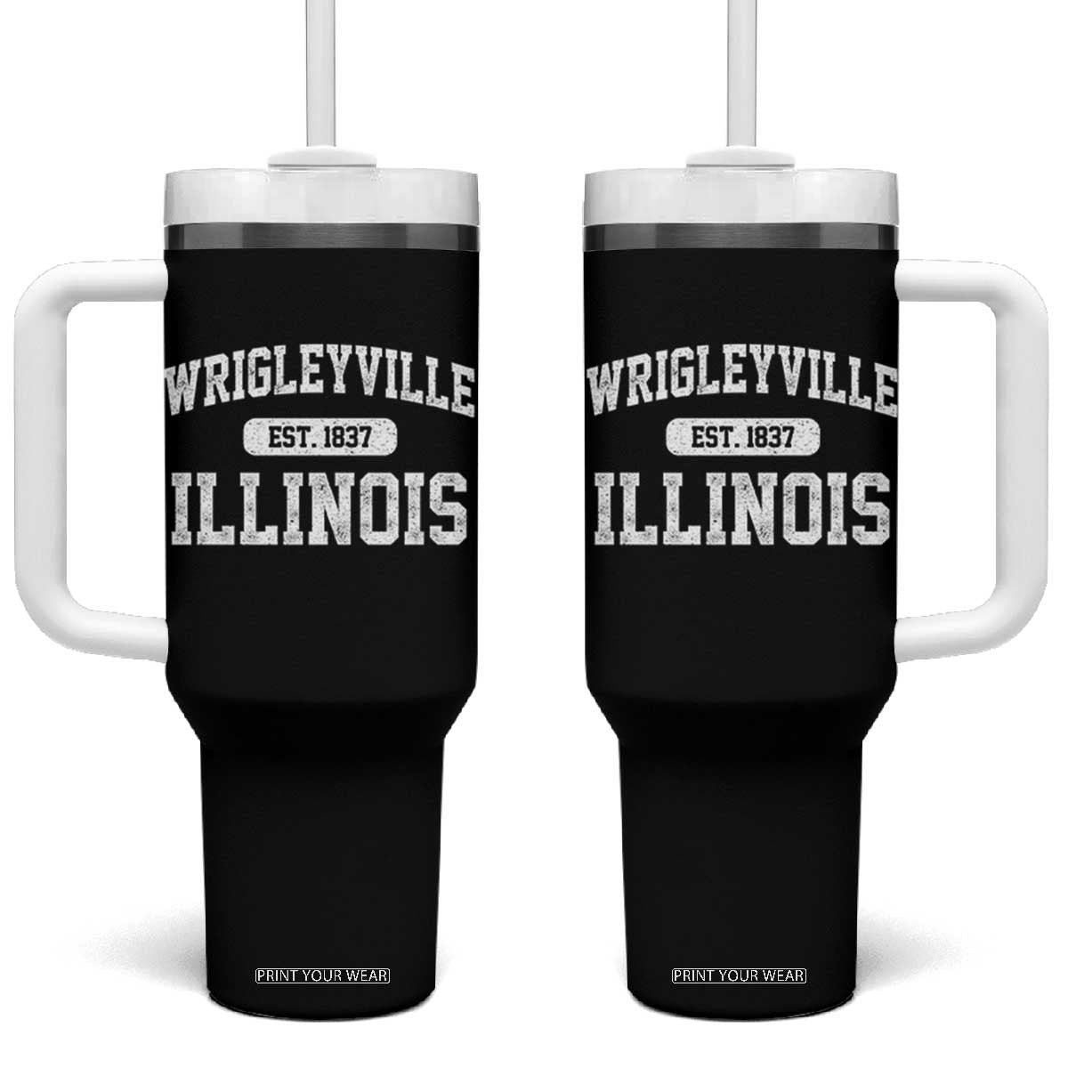 Wrigleyville Illinois Tumbler With Handle Vintage Chicago Classic Distressed Baseball Fan Gift TS10 One Size: 40 oz Black Print Your Wear