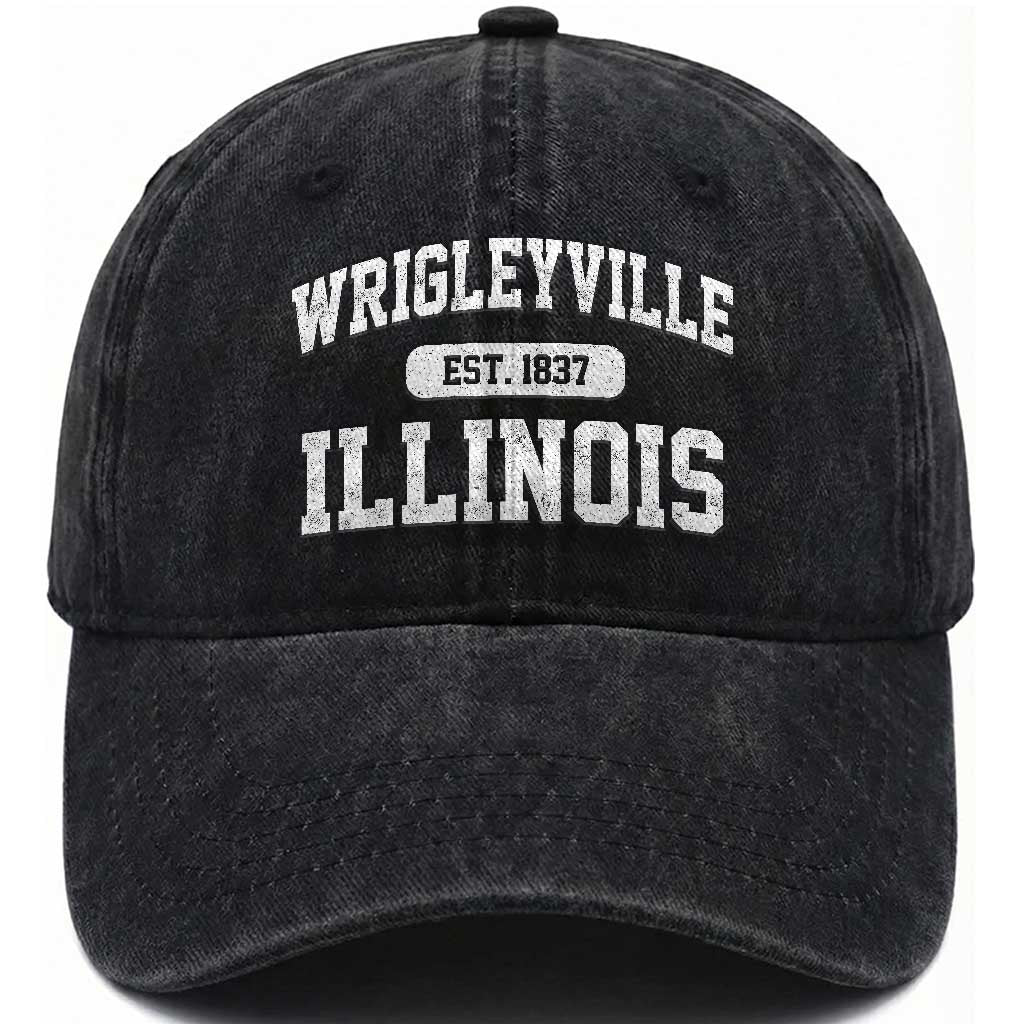 Wrigleyville Illinois Washed Cotton Baseball Cap Vintage Chicago Classic Distressed Baseball Fan Gift TS10 Print Your Wear
