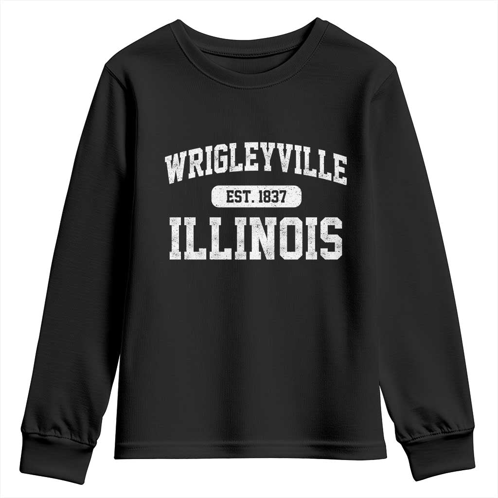 Wrigleyville Illinois Youth Sweatshirt Vintage Chicago Classic Distressed Baseball Fan Gift TS10 Black Print Your Wear