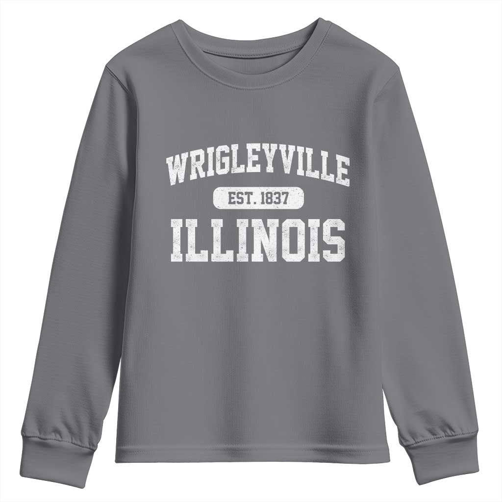 Wrigleyville Illinois Youth Sweatshirt Vintage Chicago Classic Distressed Baseball Fan Gift TS10 Charcoal Print Your Wear